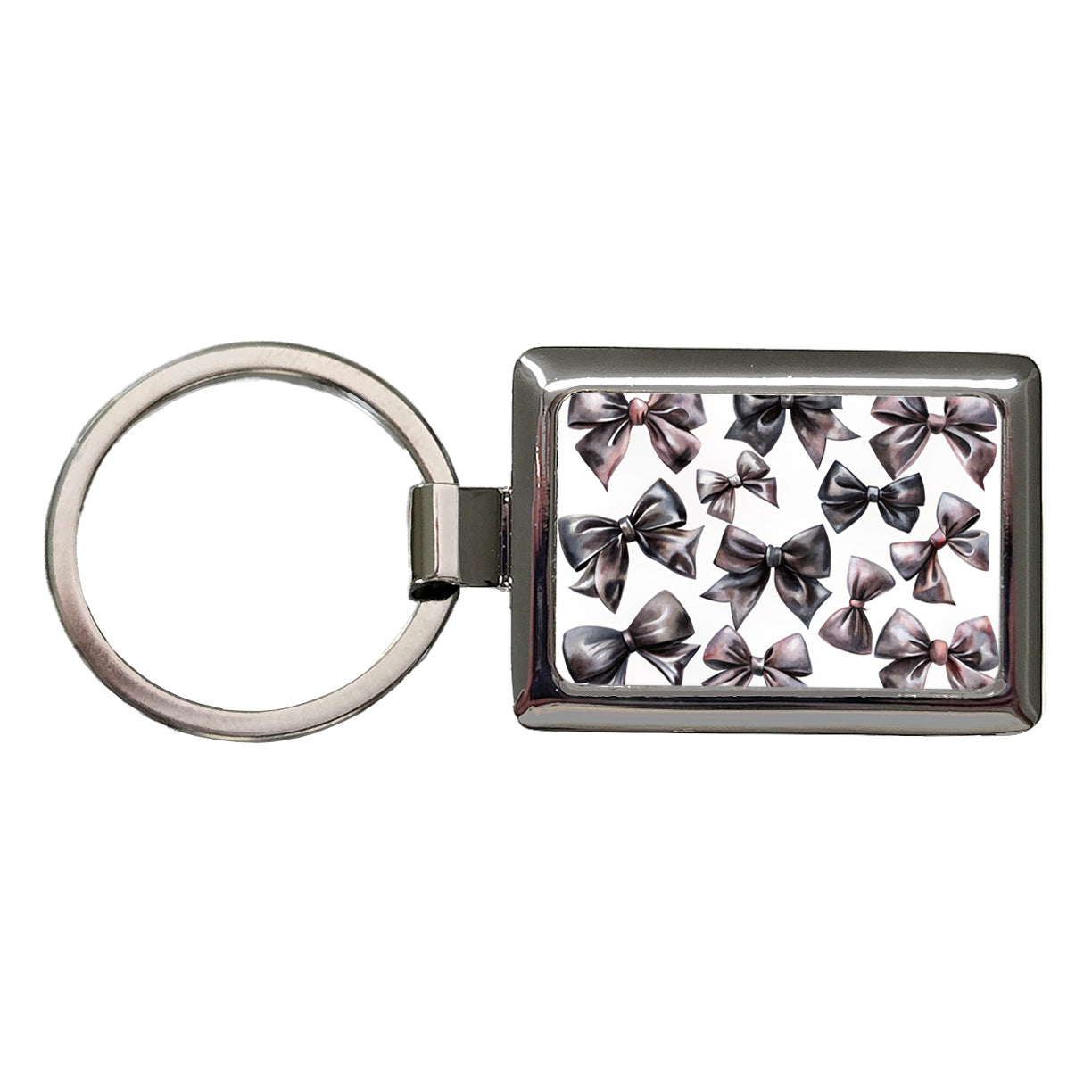 Black Scattered Coquette Bows Watercolor Rectangle Metal Keychain