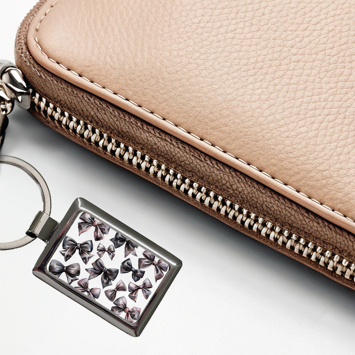 Black Scattered Coquette Bows Watercolor Rectangle Metal Keychain