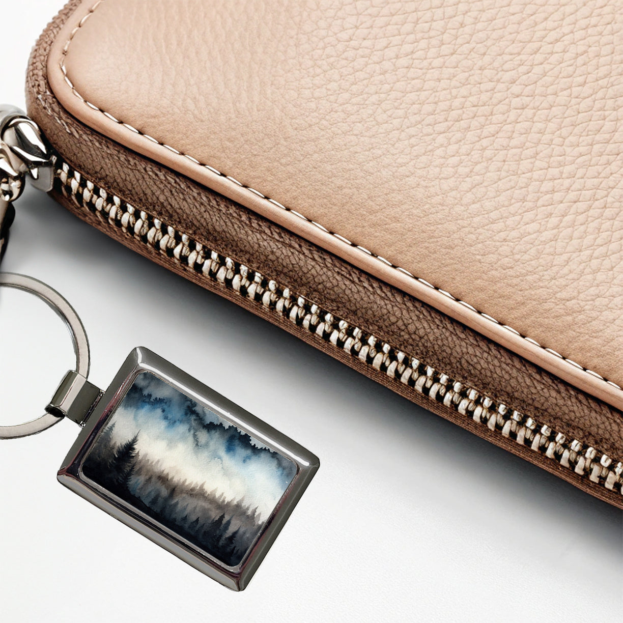 Black Shadow Forest Ombre Watercolor Rectangle Metal Keychain