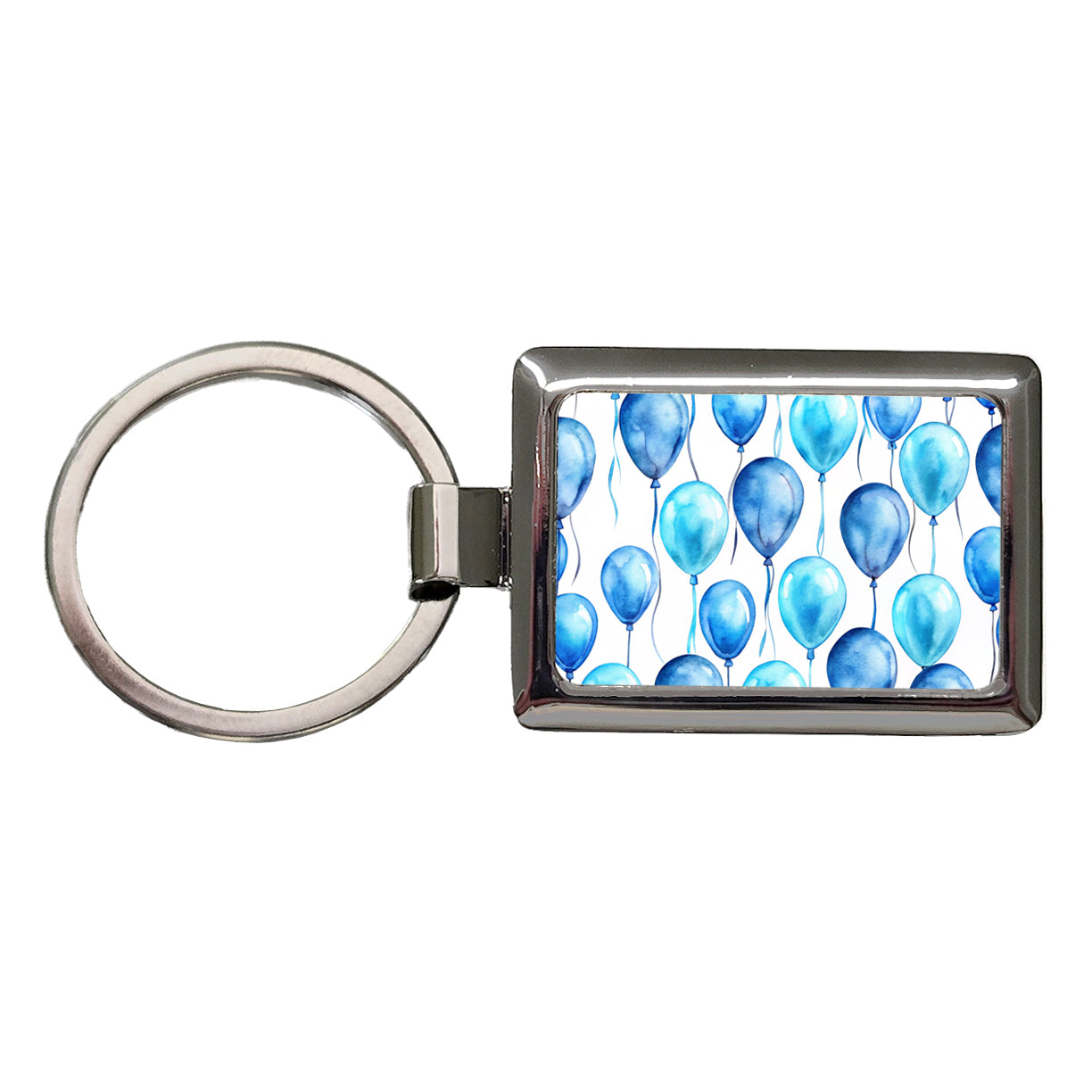 Blue Balloons Watercolor Birthday Rectangle Metal Keychain
