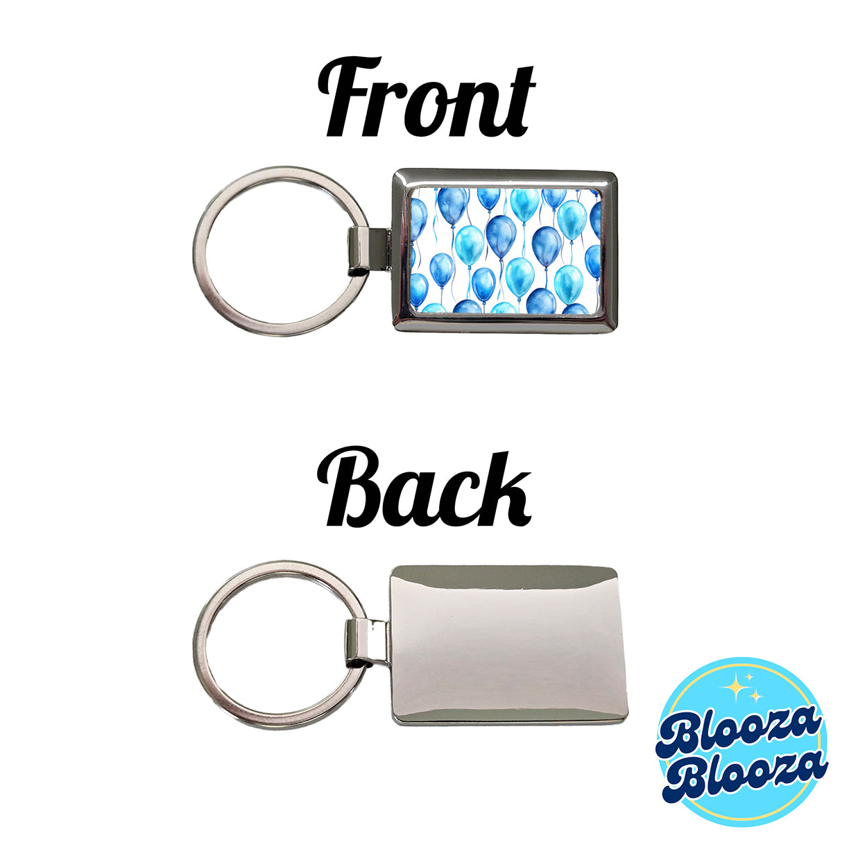 Blue Balloons Watercolor Birthday Rectangle Metal Keychain