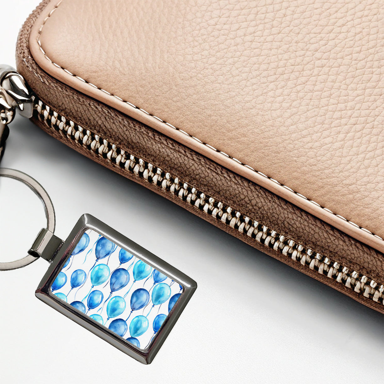 Blue Balloons Watercolor Birthday Rectangle Metal Keychain