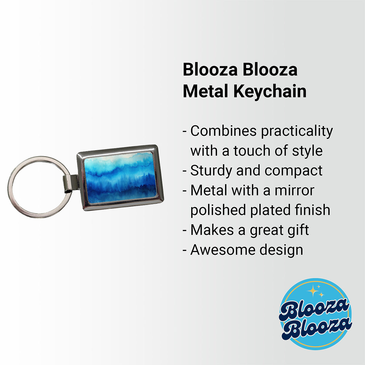 Blue Ombre Forest Watercolor Rectangle Metal Keychain