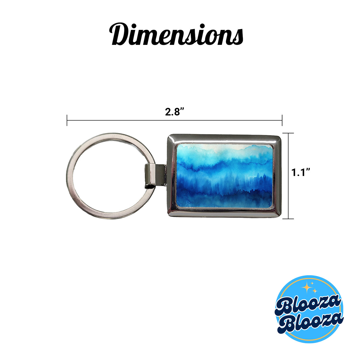 Blue Ombre Forest Watercolor Rectangle Metal Keychain