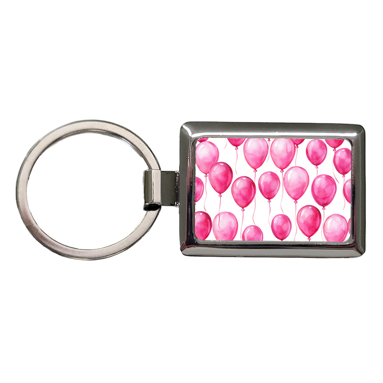 Bright Pink Balloons Watercolor Birthday Rectangle Metal Keychain