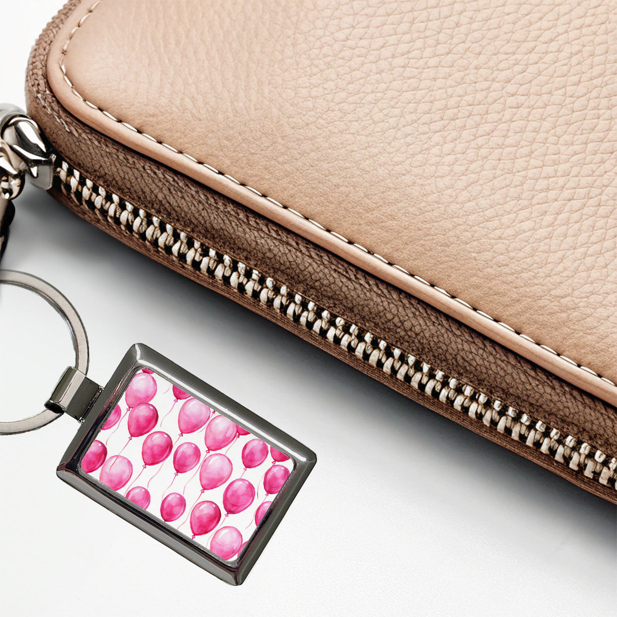 Bright Pink Balloons Watercolor Birthday Rectangle Metal Keychain