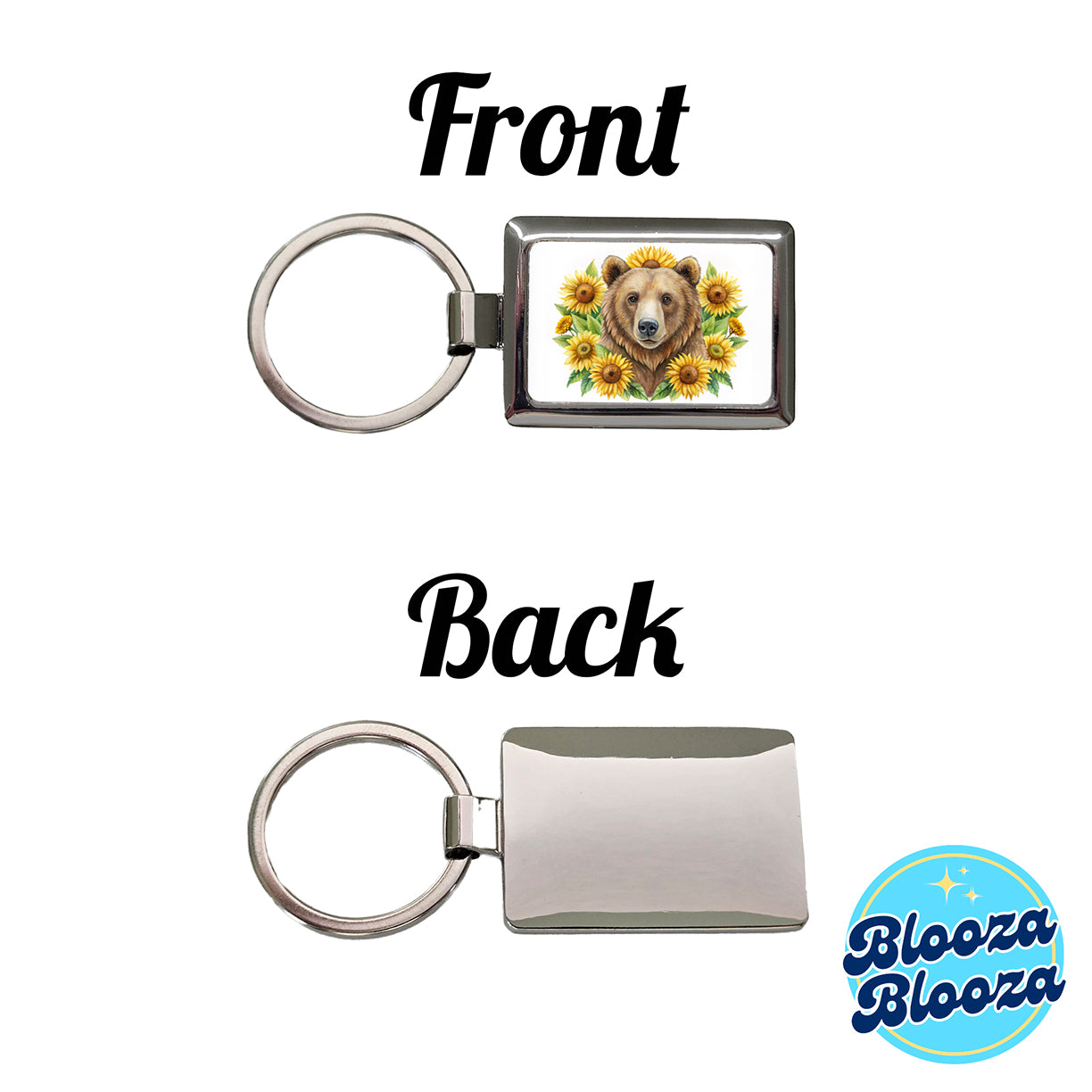 Brown Bear Watercolor Design With Sunflowers Rectangle Metal Keychain