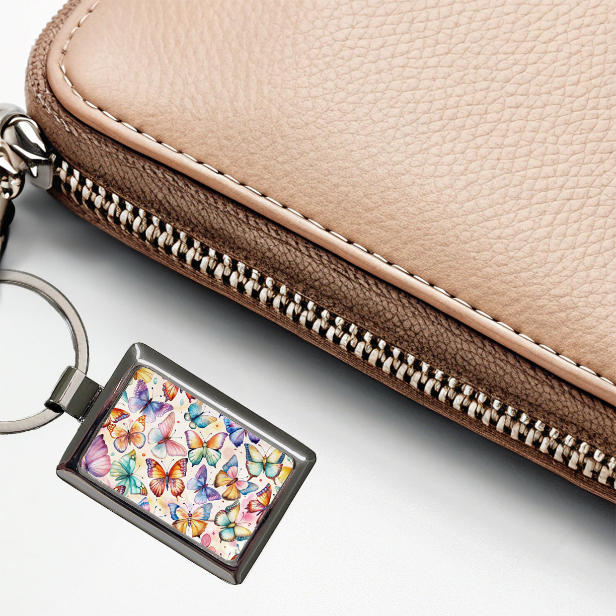 Butterflies Watercolor Rectangle Metal Keychain