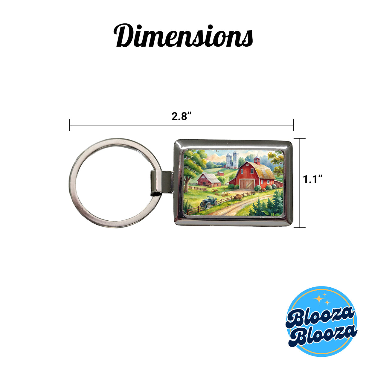 Classic Farm Watercolor Design Rectangle Metal Keychain