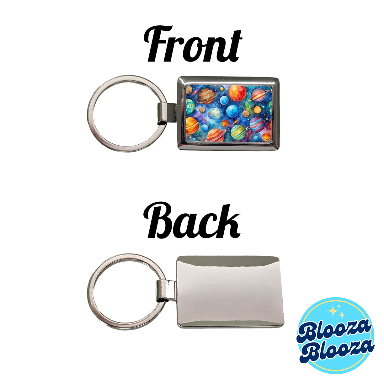 Colorful Planets In Space Watercolor Rectangle Metal Keychain