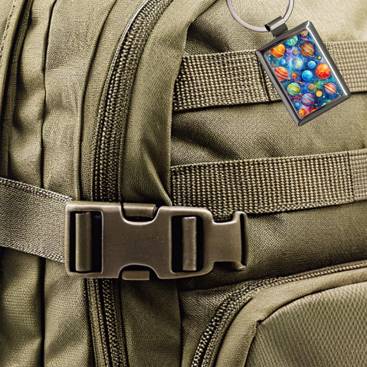 Colorful Planets In Space Watercolor Rectangle Metal Keychain