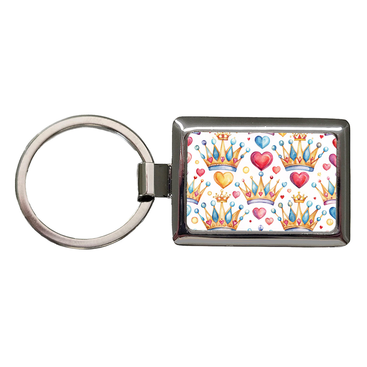 Crowns Royalty Tiaras Hearts Watercolor Rectangle Metal Keychain