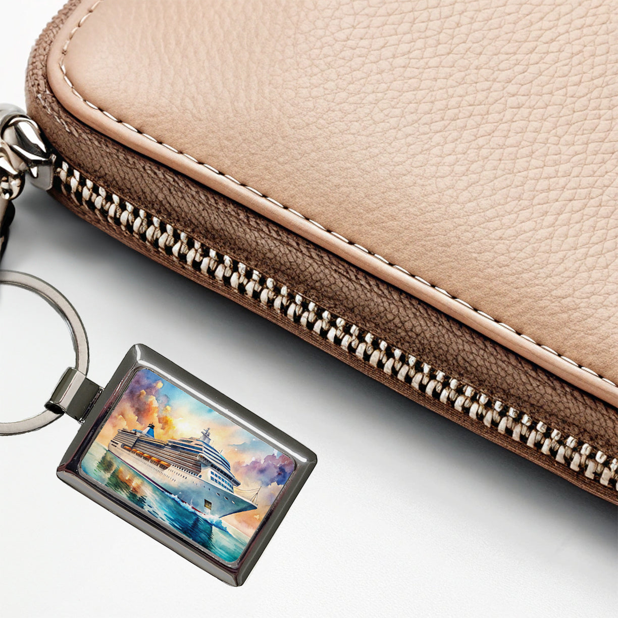 Cruise Ship At Sea Bon Voyage Watercolor Rectangle Metal Keychain