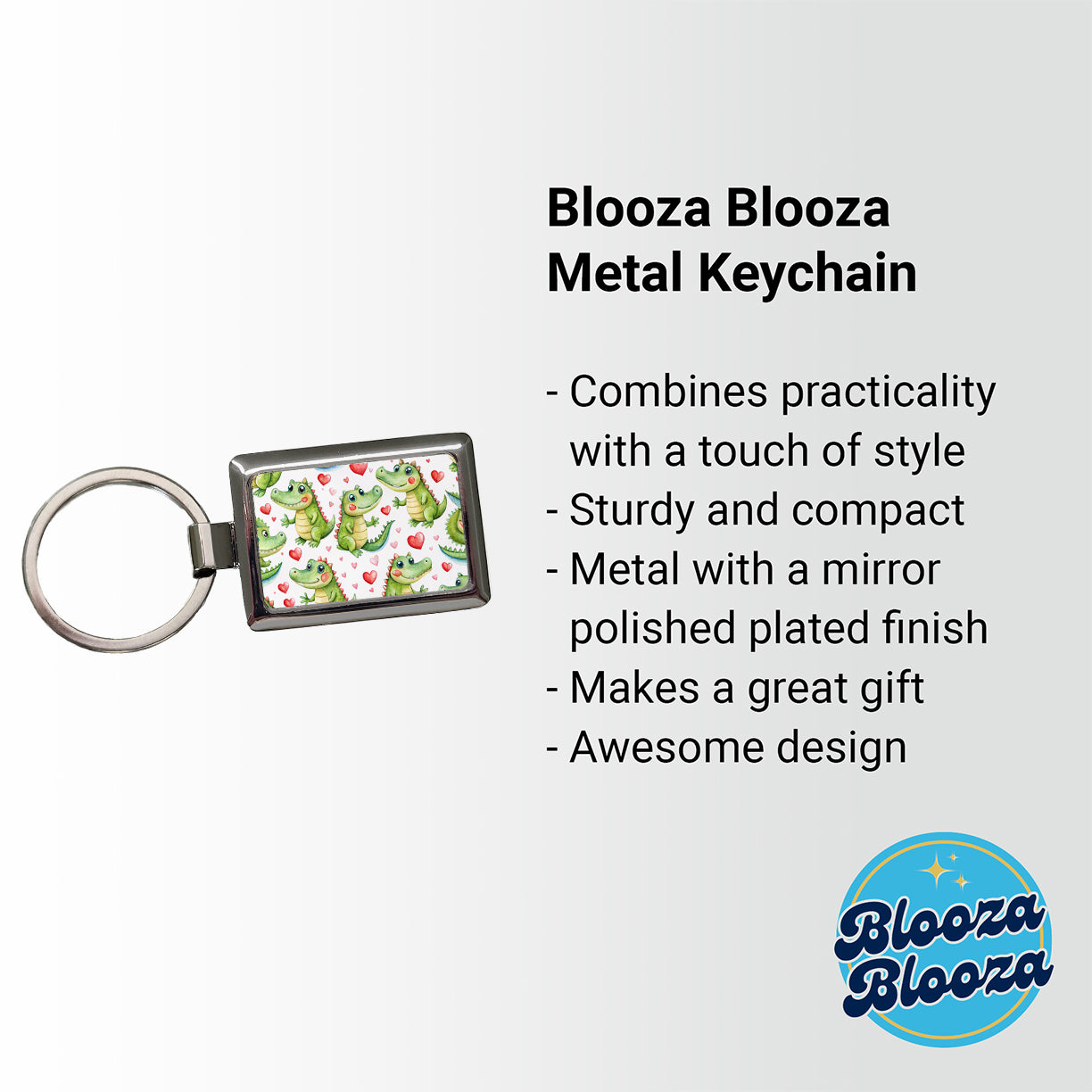 Cute Alligator Crocodiles Hearts Watercolor Rectangle Metal Keychain