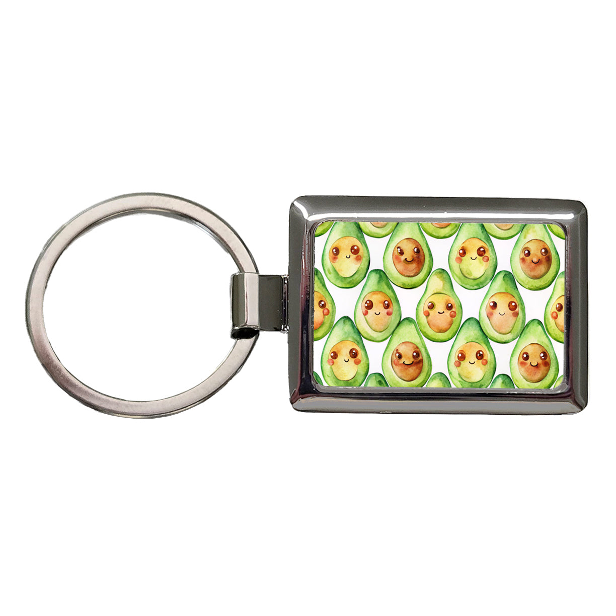 Cute Avocado Faces Watercolor Rectangle Metal Keychain