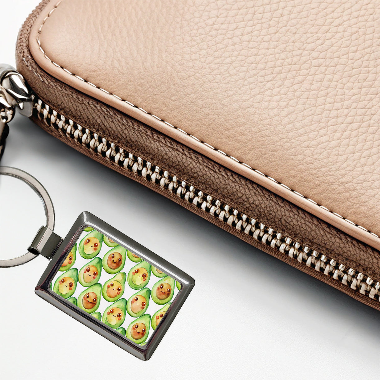 Cute Avocado Faces Watercolor Rectangle Metal Keychain