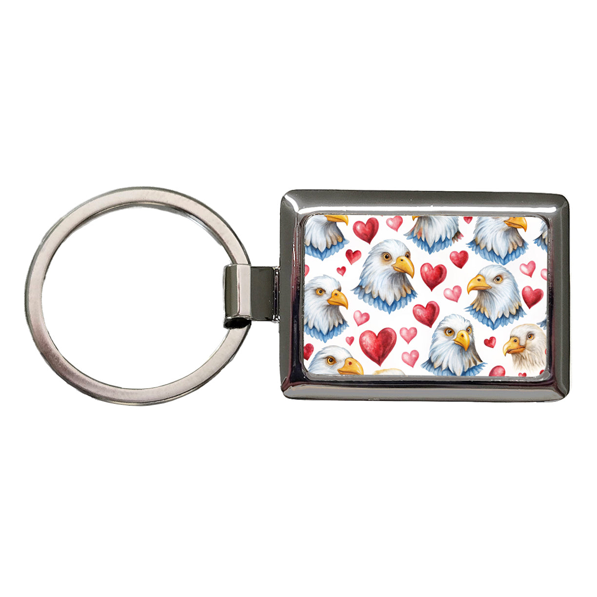 Cute Bald Eagles Hearts Watercolor Rectangle Metal Keychain
