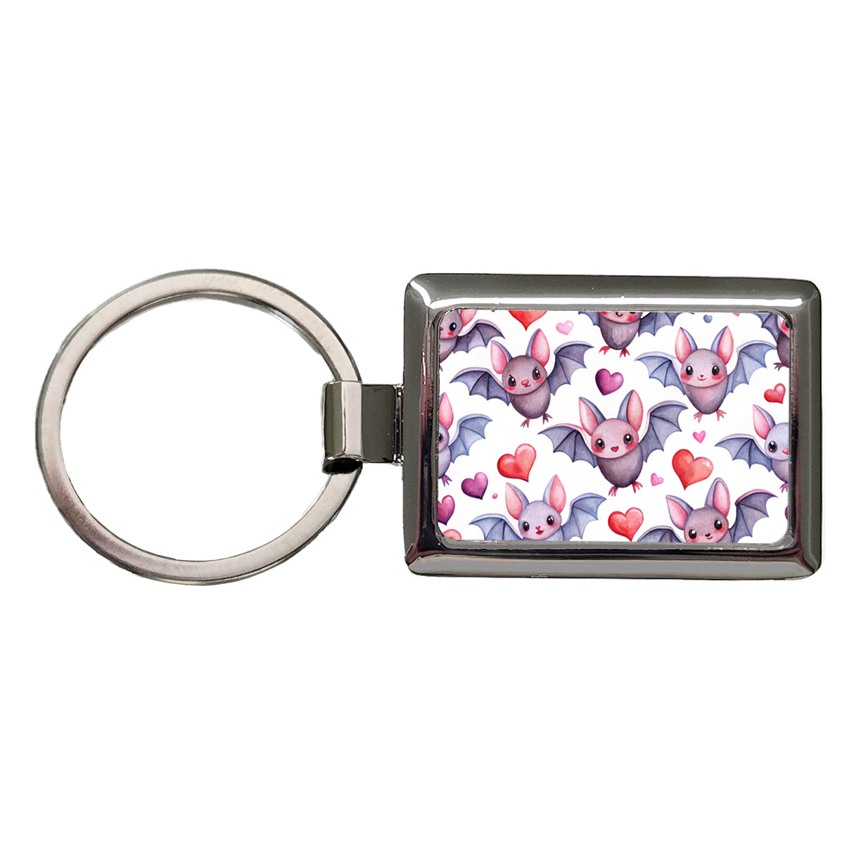 Cute Bats Hearts Watercolor Rectangle Metal Keychain