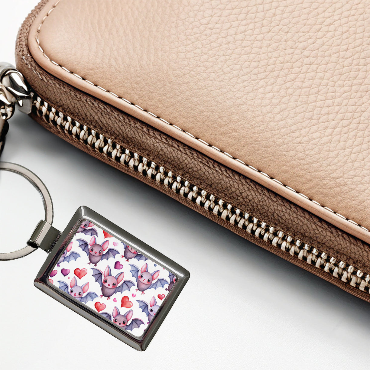 Cute Bats Hearts Watercolor Rectangle Metal Keychain