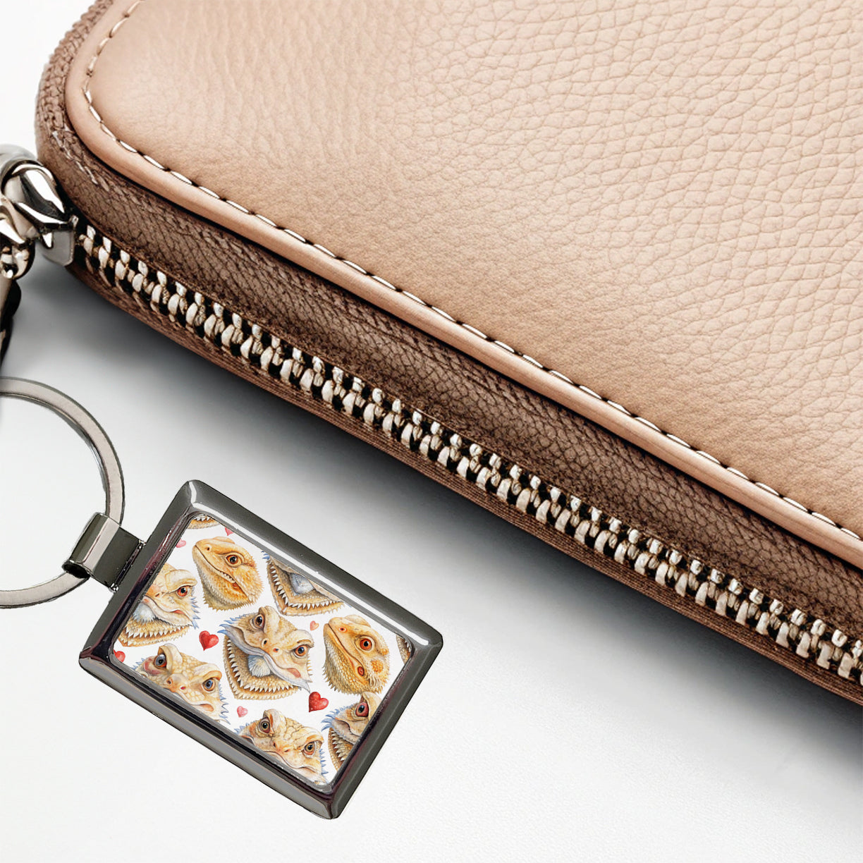 Cute Bearded Dragon Faces Hearts Rectangle Metal Keychain