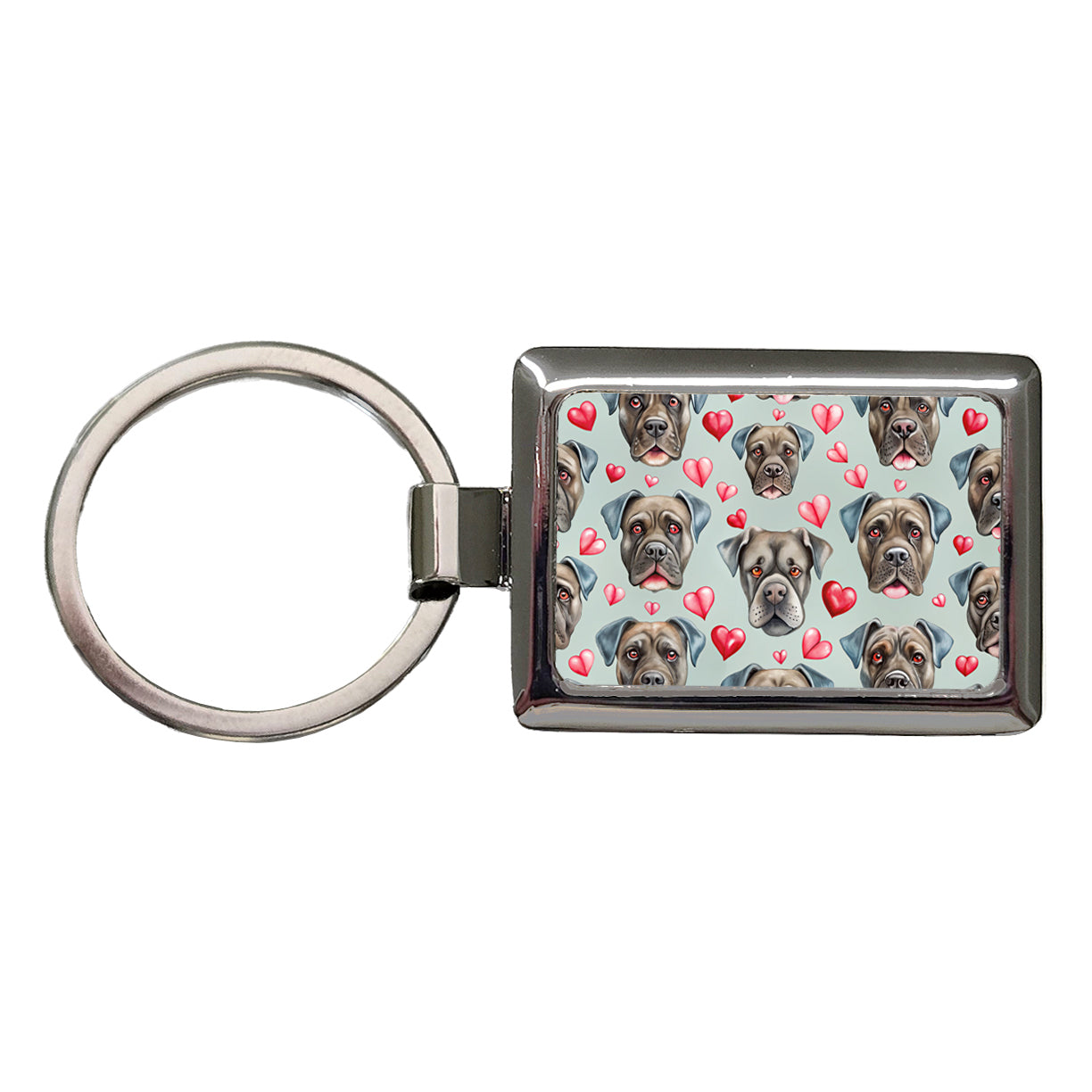 Cute Cane Corso Dog Faces Hearts Rectangle Metal Keychain
