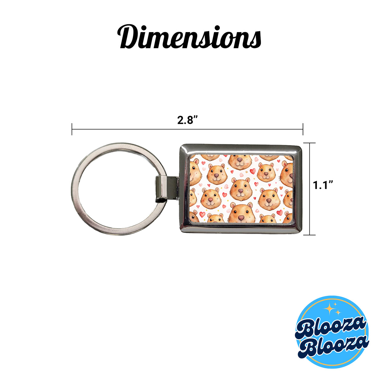 Cute Capybara Faces Hearts Rectangle Metal Keychain