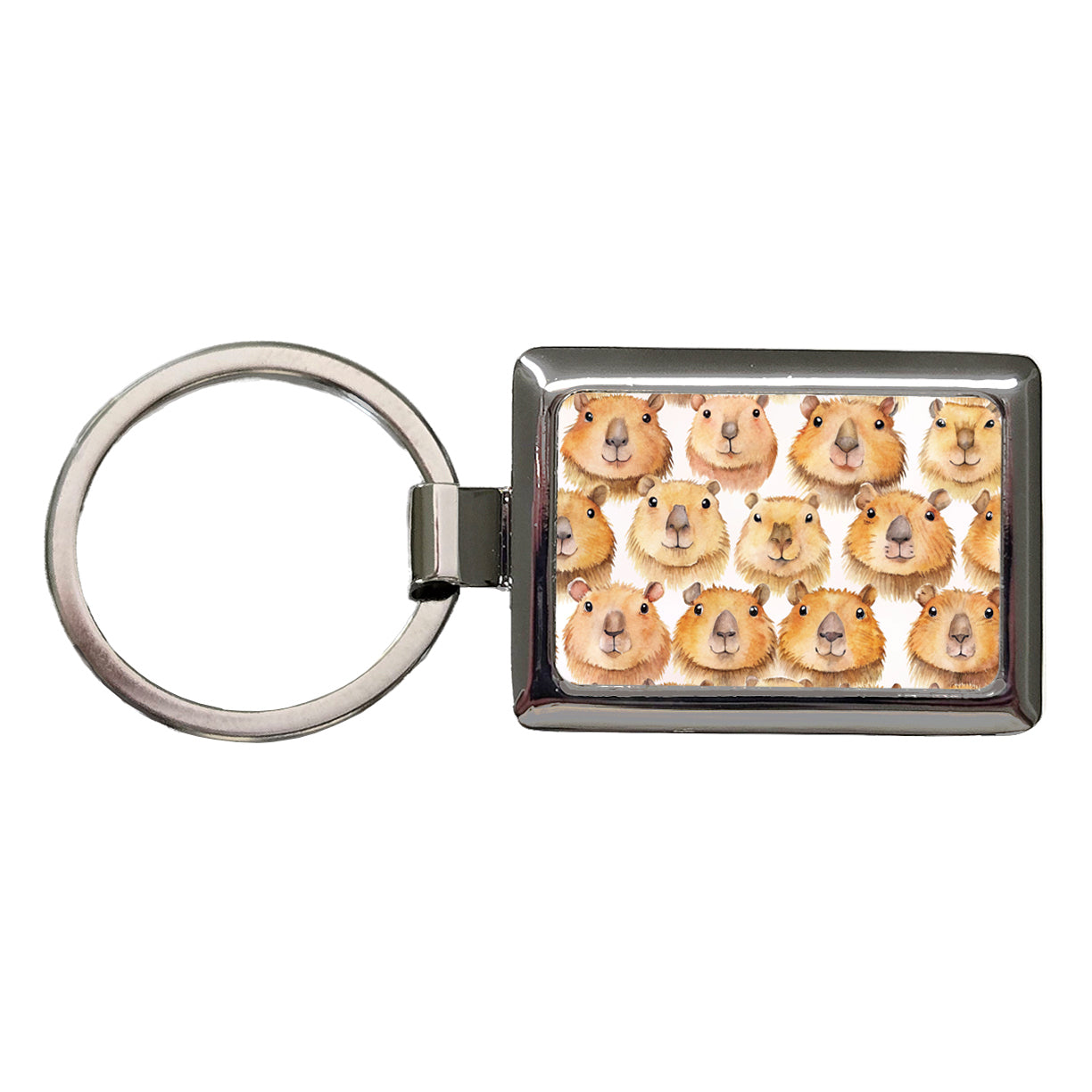 Cute Capybara Faces Watercolor Rectangle Metal Keychain