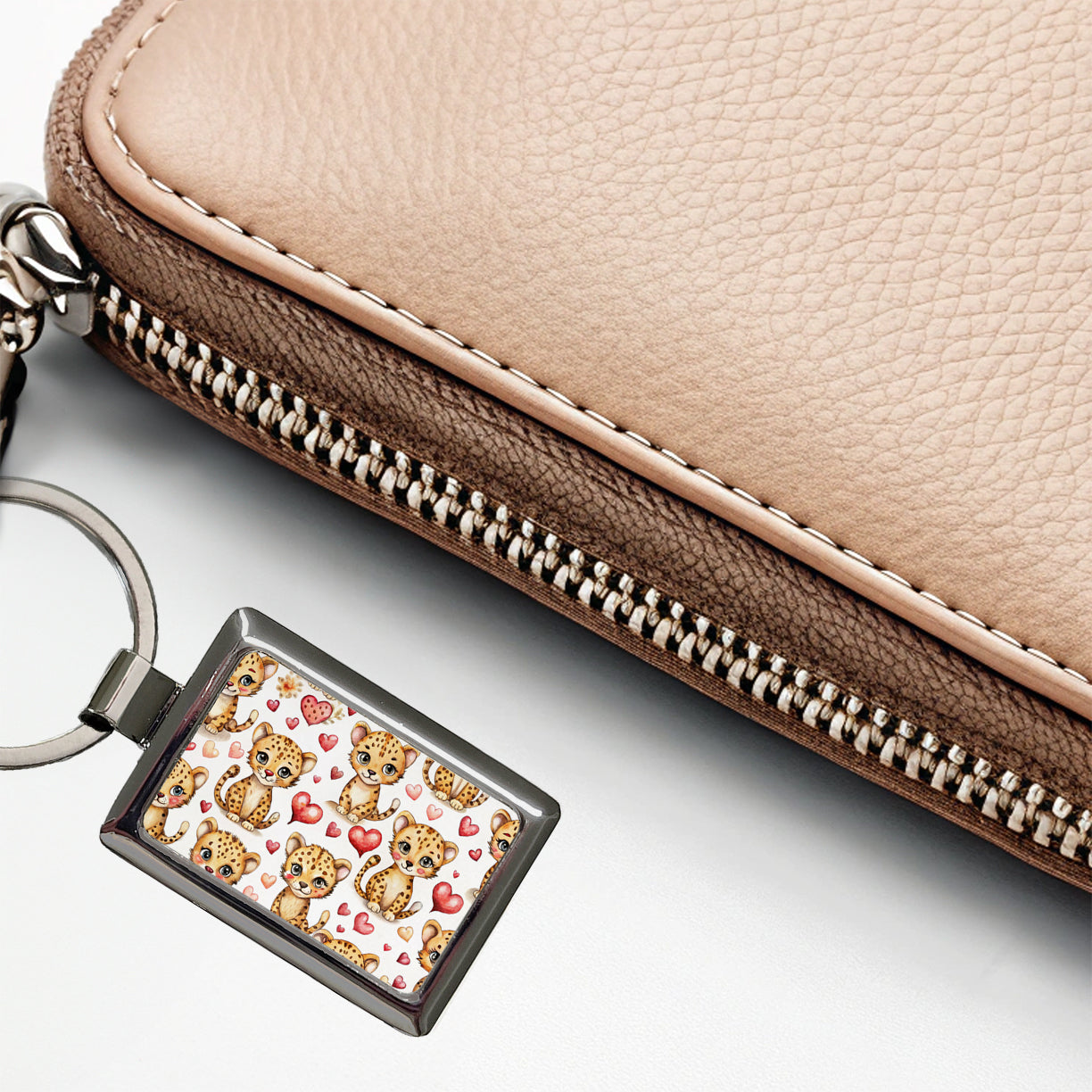 Cute Cheetahs Hearts Watercolor Rectangle Metal Keychain