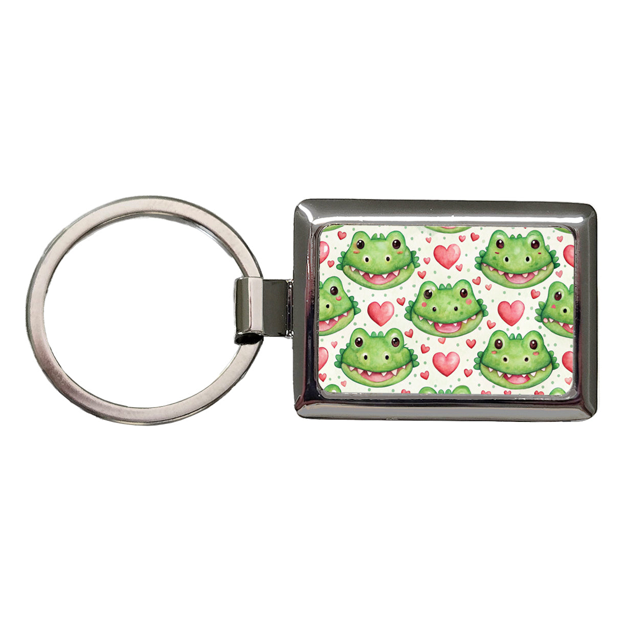 Cute Crocodile Alligator Faces Hearts Rectangle Metal Keychain