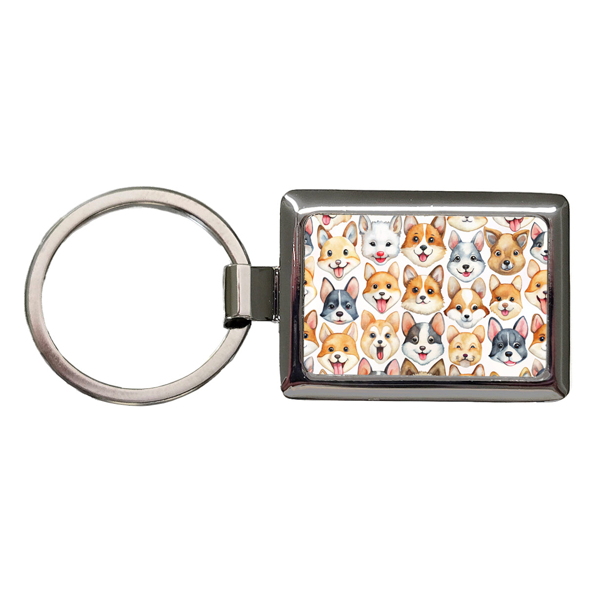 Cute Dog Faces Watercolor Rectangle Metal Keychain