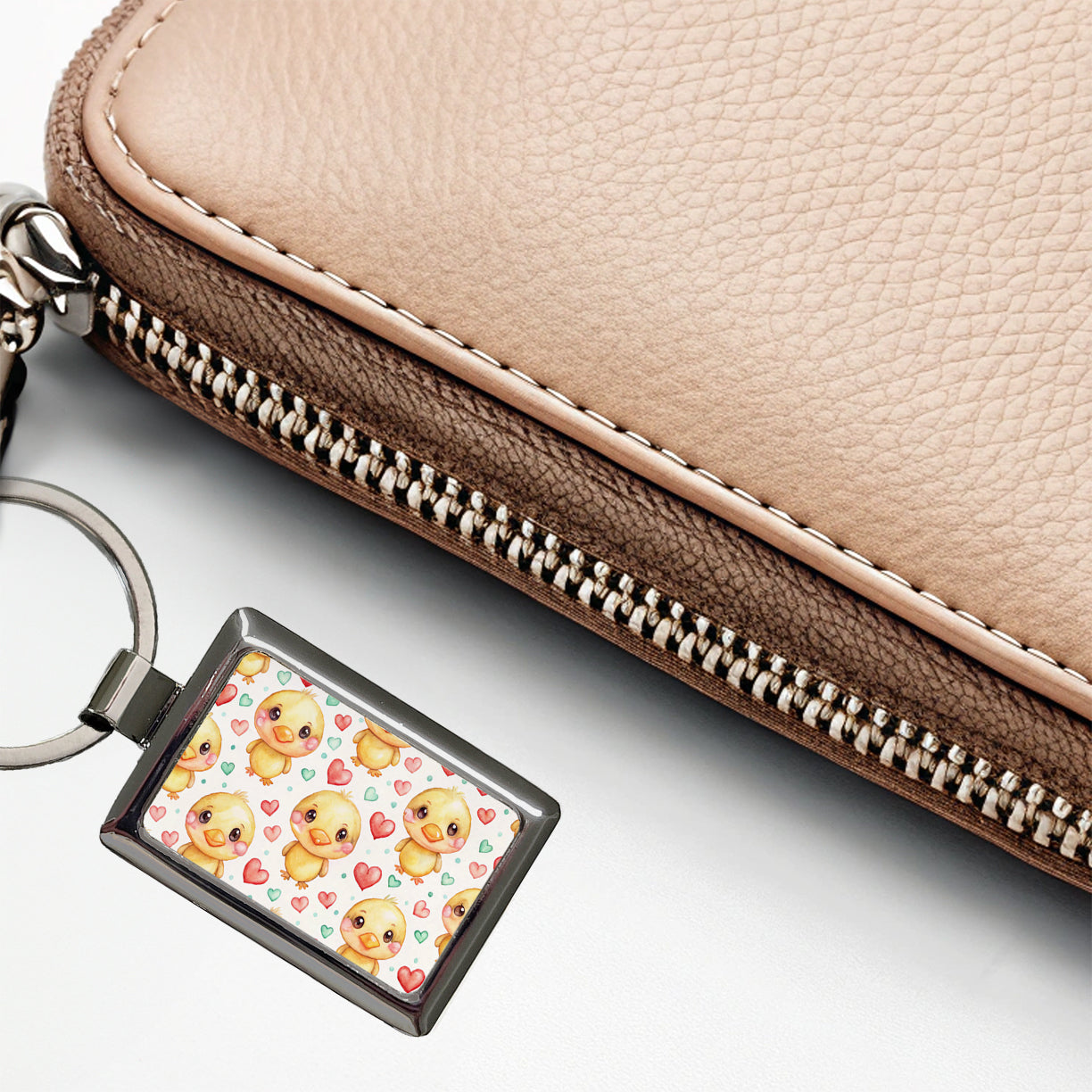 Cute Ducks Hearts Watercolor Rectangle Metal Keychain