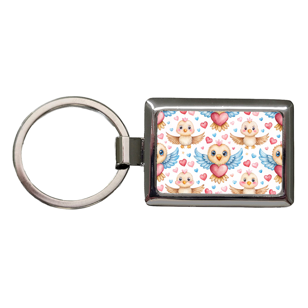 Cute Eagles Hearts Watercolor Rectangle Metal Keychain