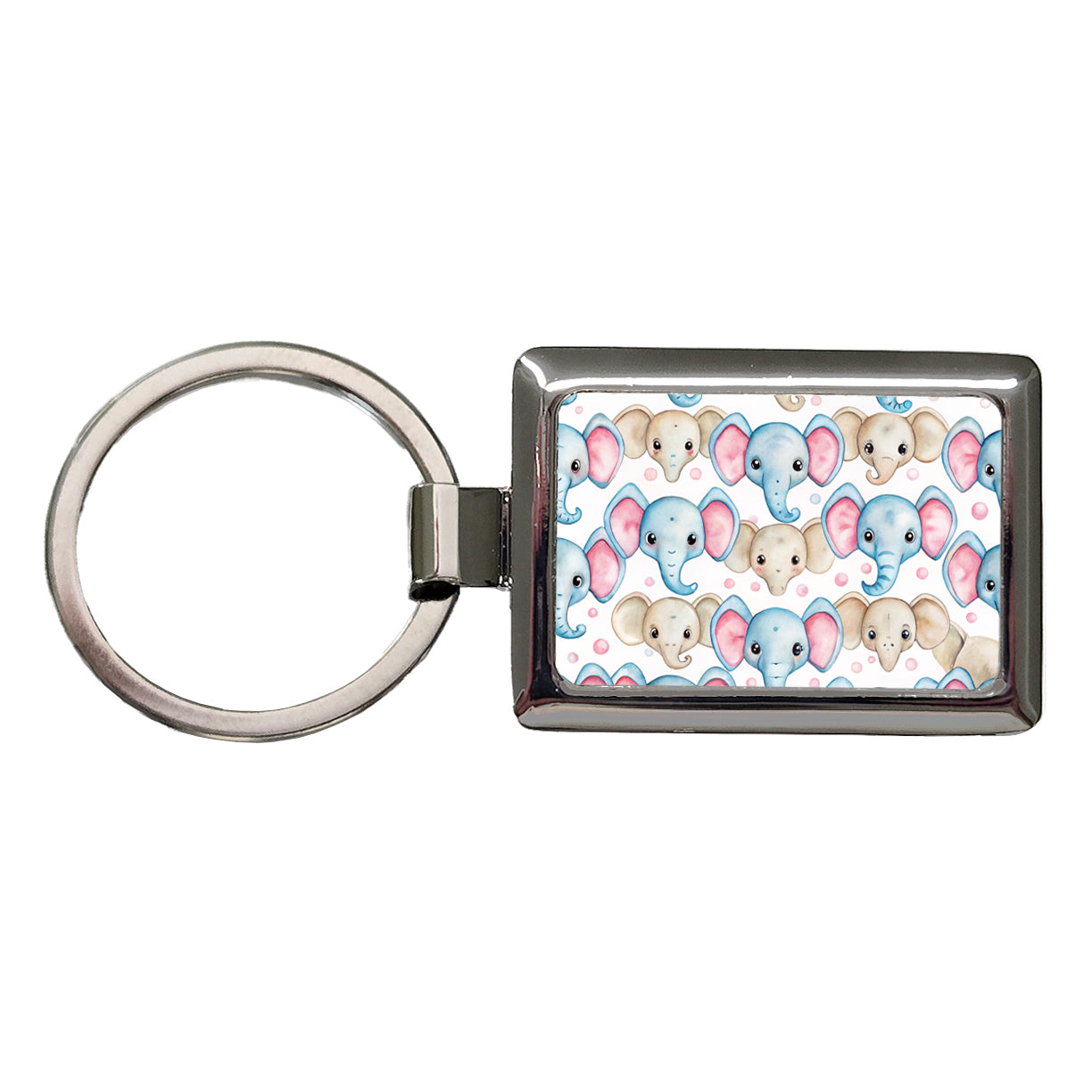 Cute Elephant Faces Watercolor Rectangle Metal Keychain