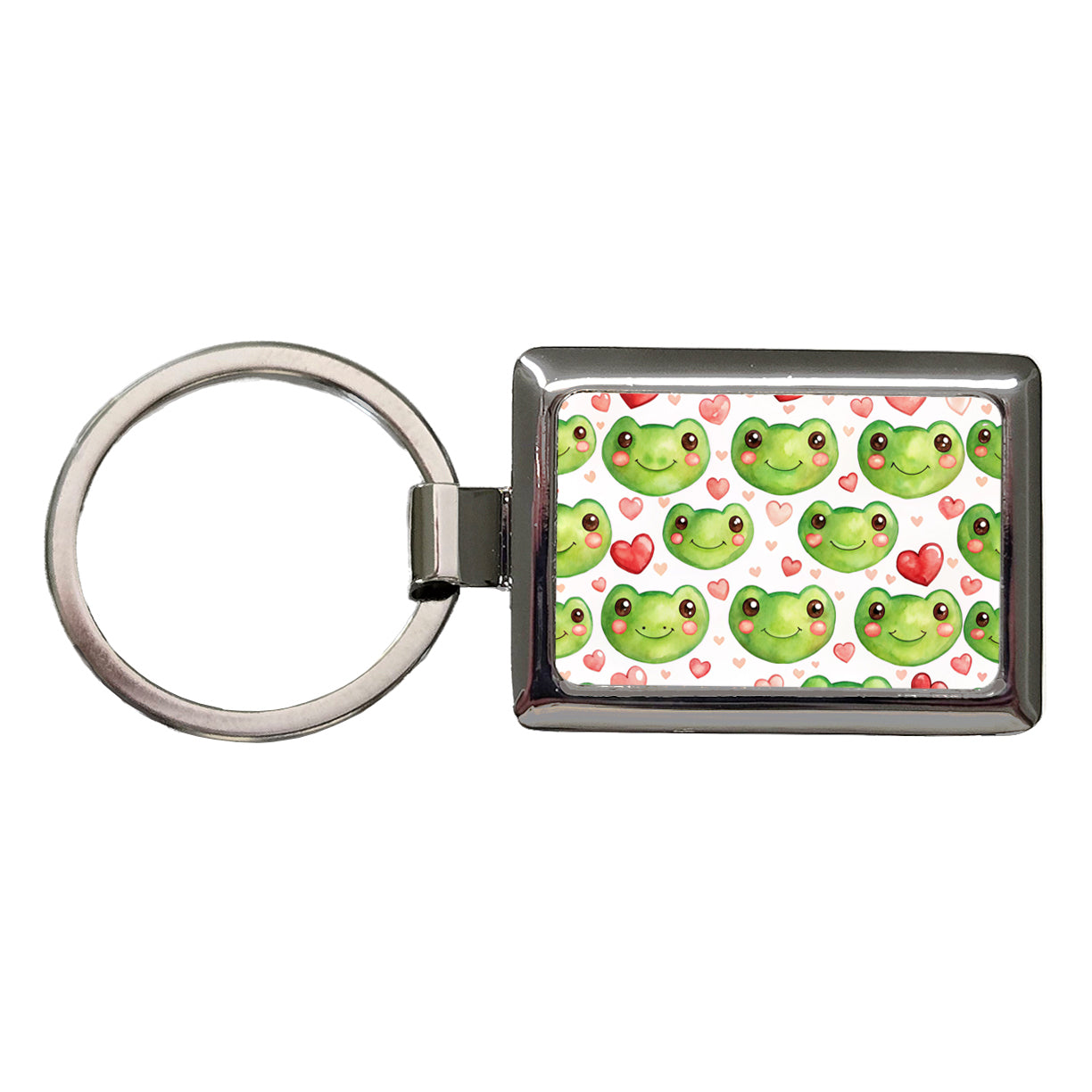 Cute Frog Faces Hearts Watercolor Rectangle Metal Keychain