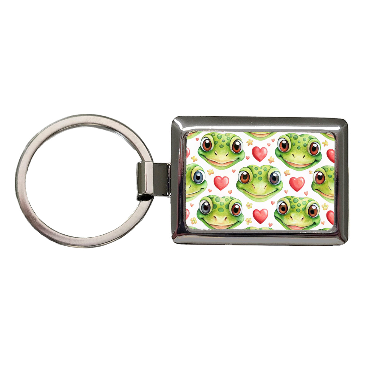 Cute Gecko Faces Hearts Watercolor Rectangle Metal Keychain