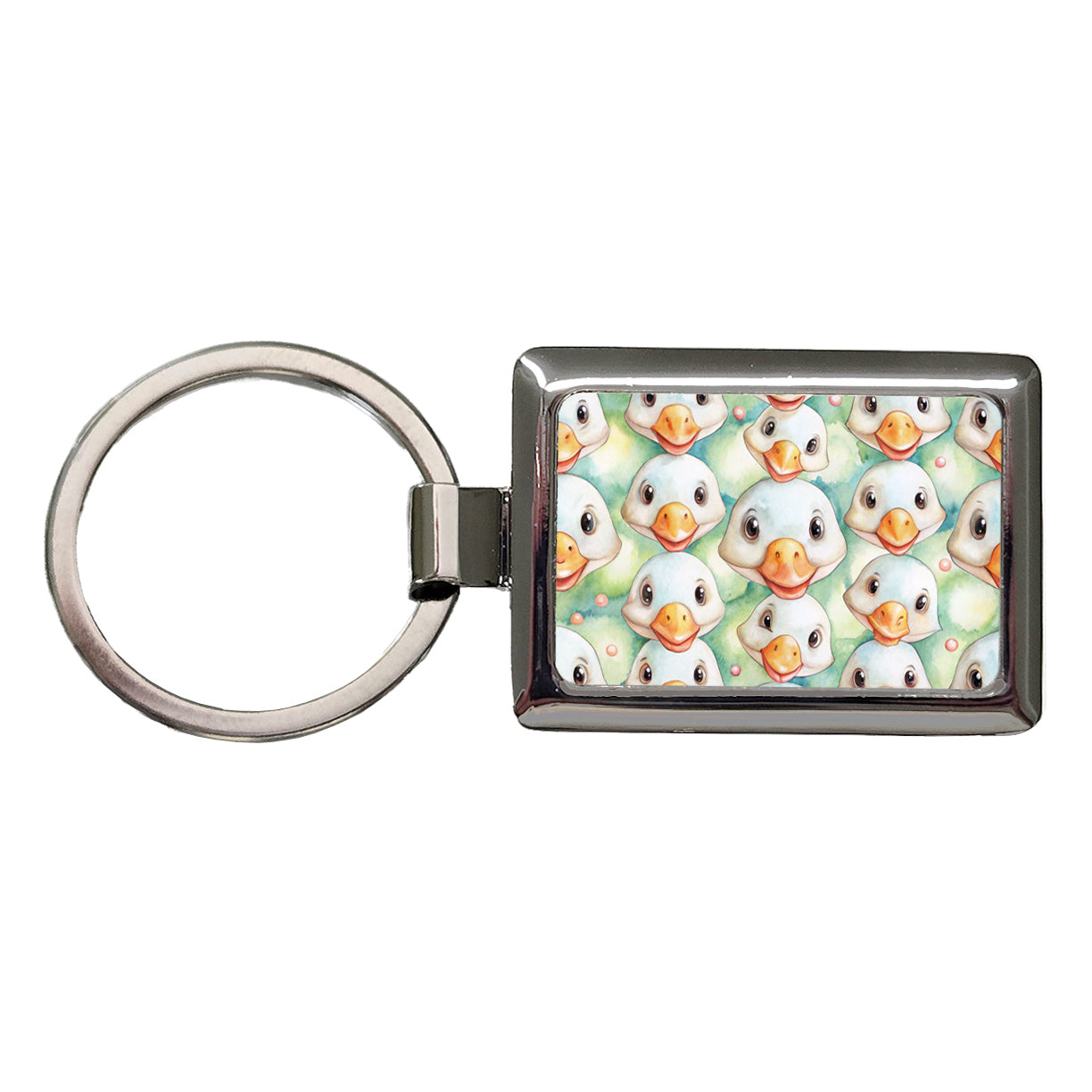 Cute Geese Faces Watercolor Rectangle Metal Keychain