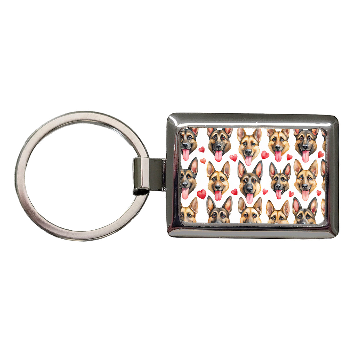 Cute German Shepherd Dog Faces Hearts Rectangle Metal Keychain