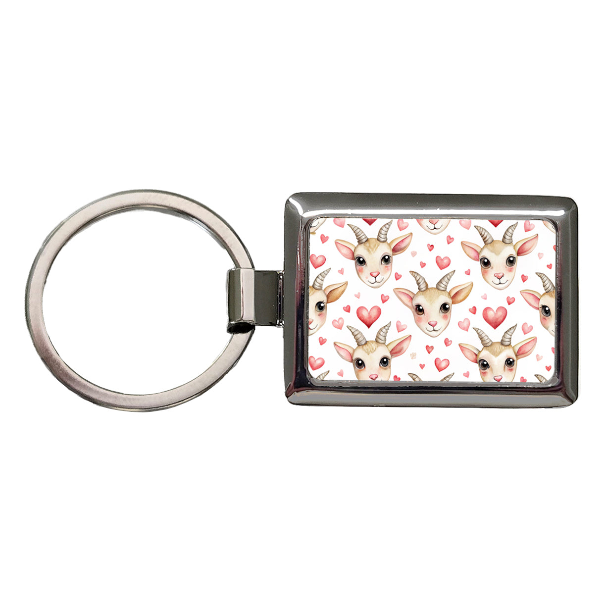 Cute Goat Faces Hearts Watercolor Rectangle Metal Keychain