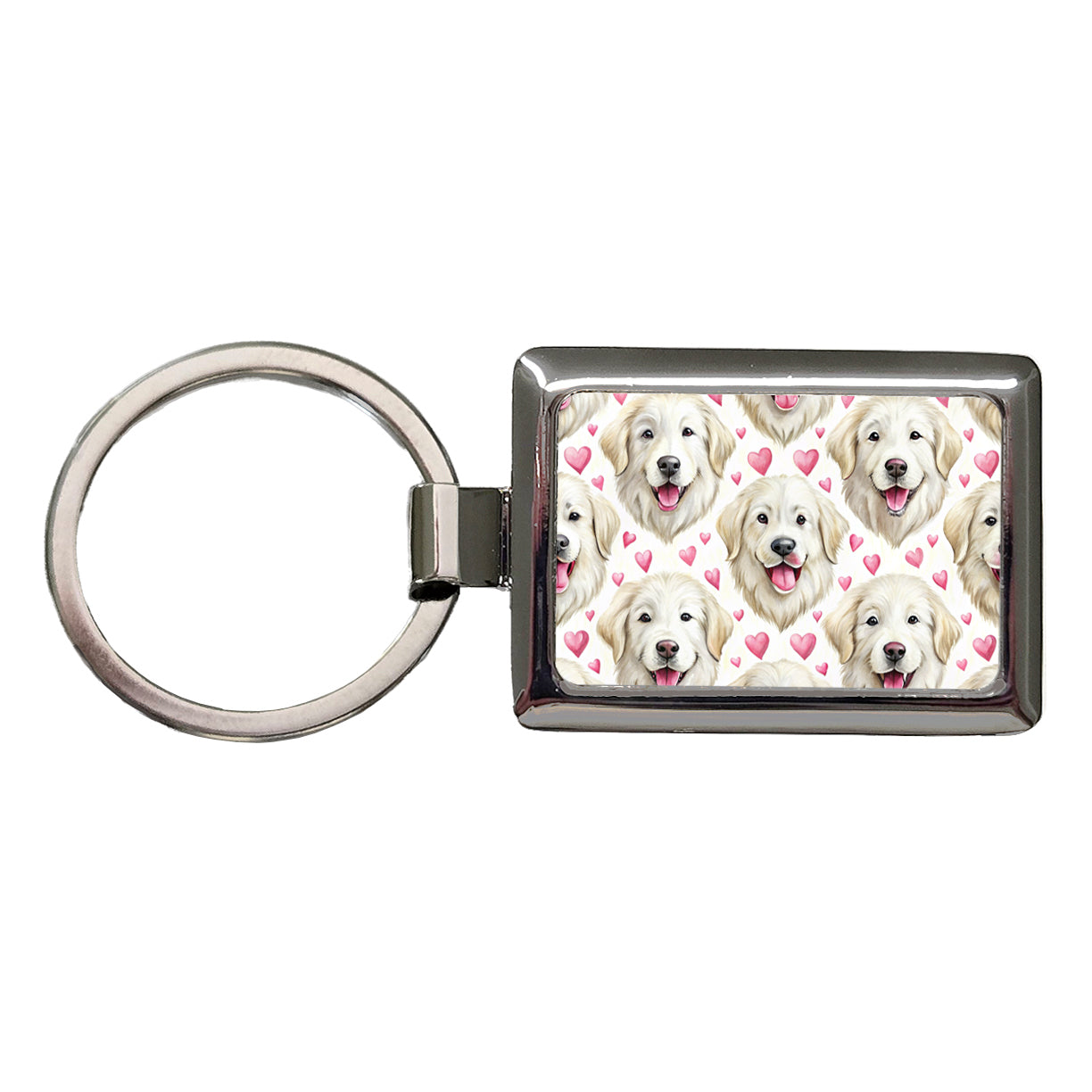 Cute Great Pyrenees Dog Faces Hearts Rectangle Metal Keychain