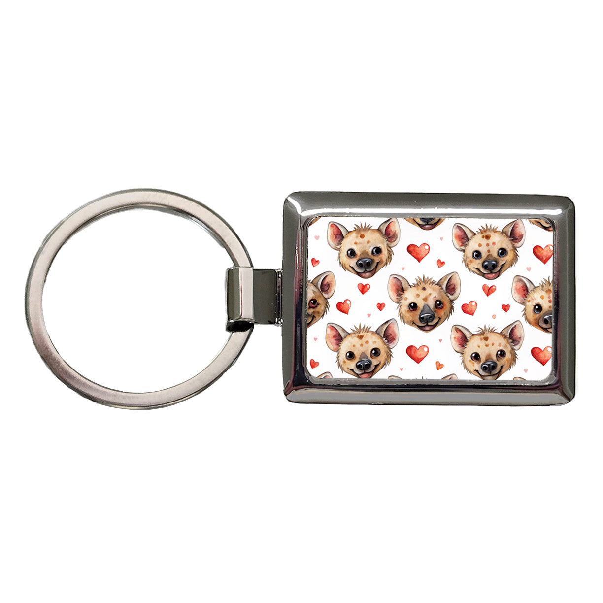 Cute Hyenas Faces Hearts Watercolor Rectangle Metal Keychain
