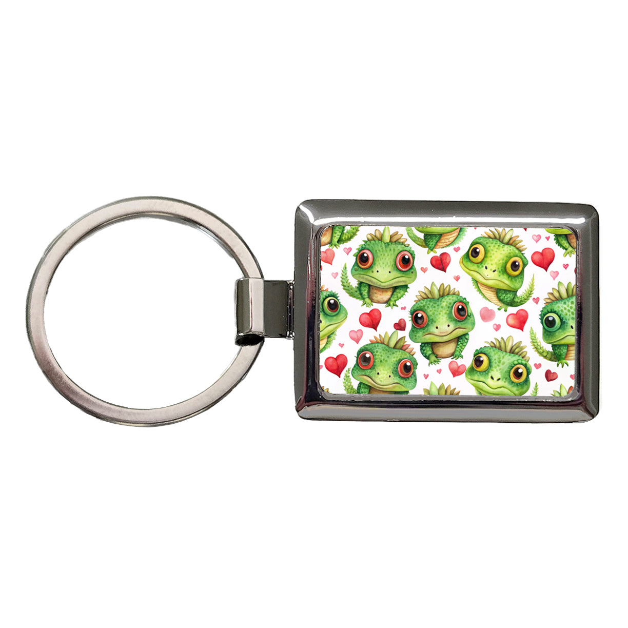 Cute Iguanas Hearts Watercolor Rectangle Metal Keychain