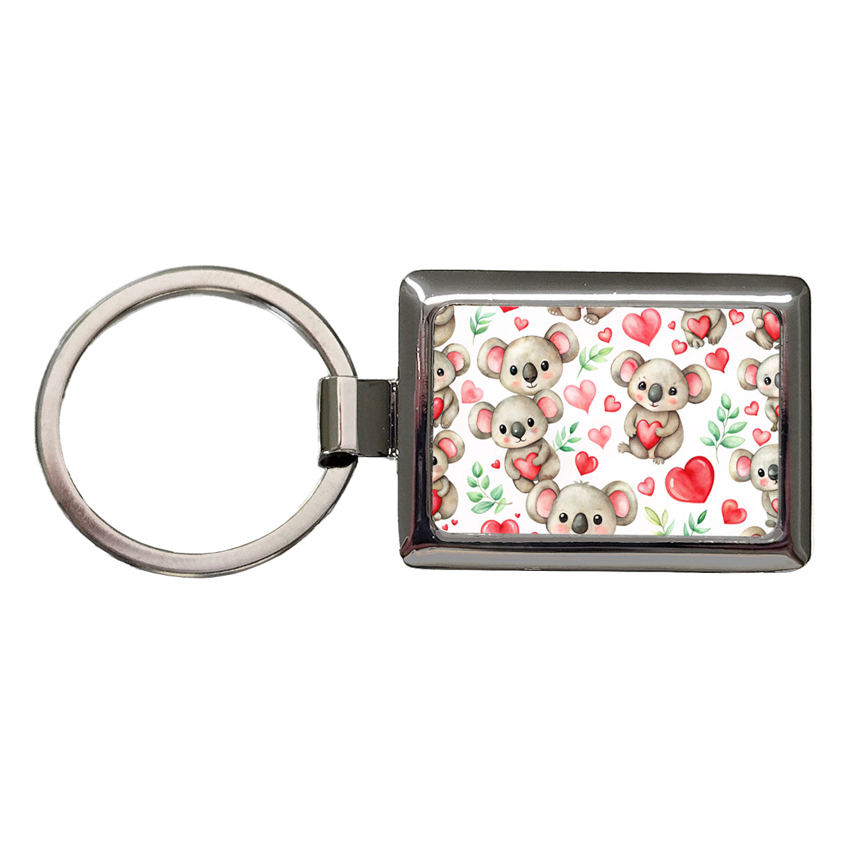 Cute Koala Bears Hearts Watercolor Rectangle Metal Keychain