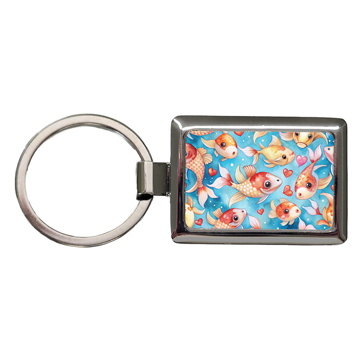 Cute Koi Fishes Hearts Watercolor Rectangle Metal Keychain