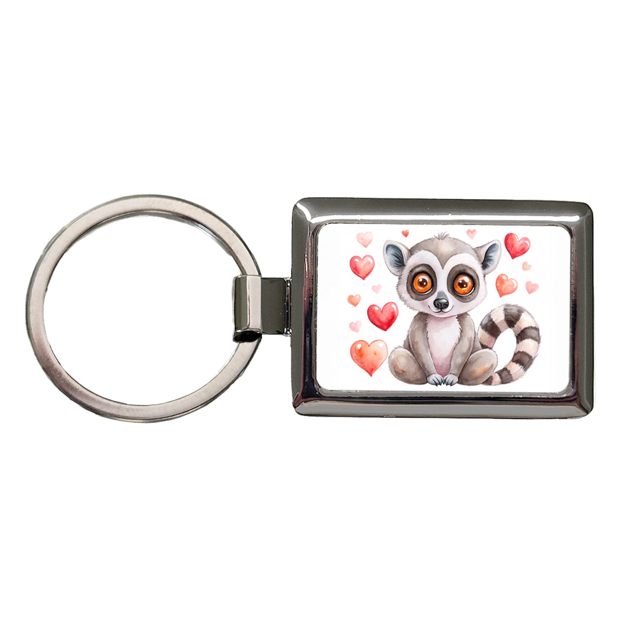 Cute Lemur Hearts Watercolor Rectangle Metal Keychain