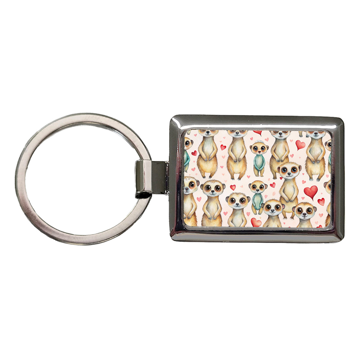 Cute Meerkats Hearts Watercolor Rectangle Metal Keychain