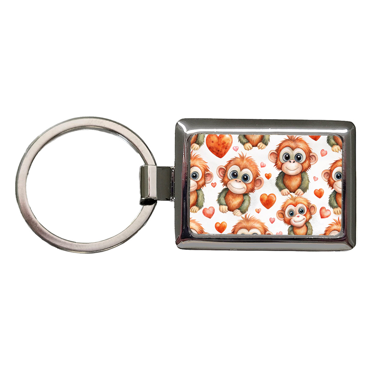 Cute Orangutans Hearts Watercolor Rectangle Metal Keychain