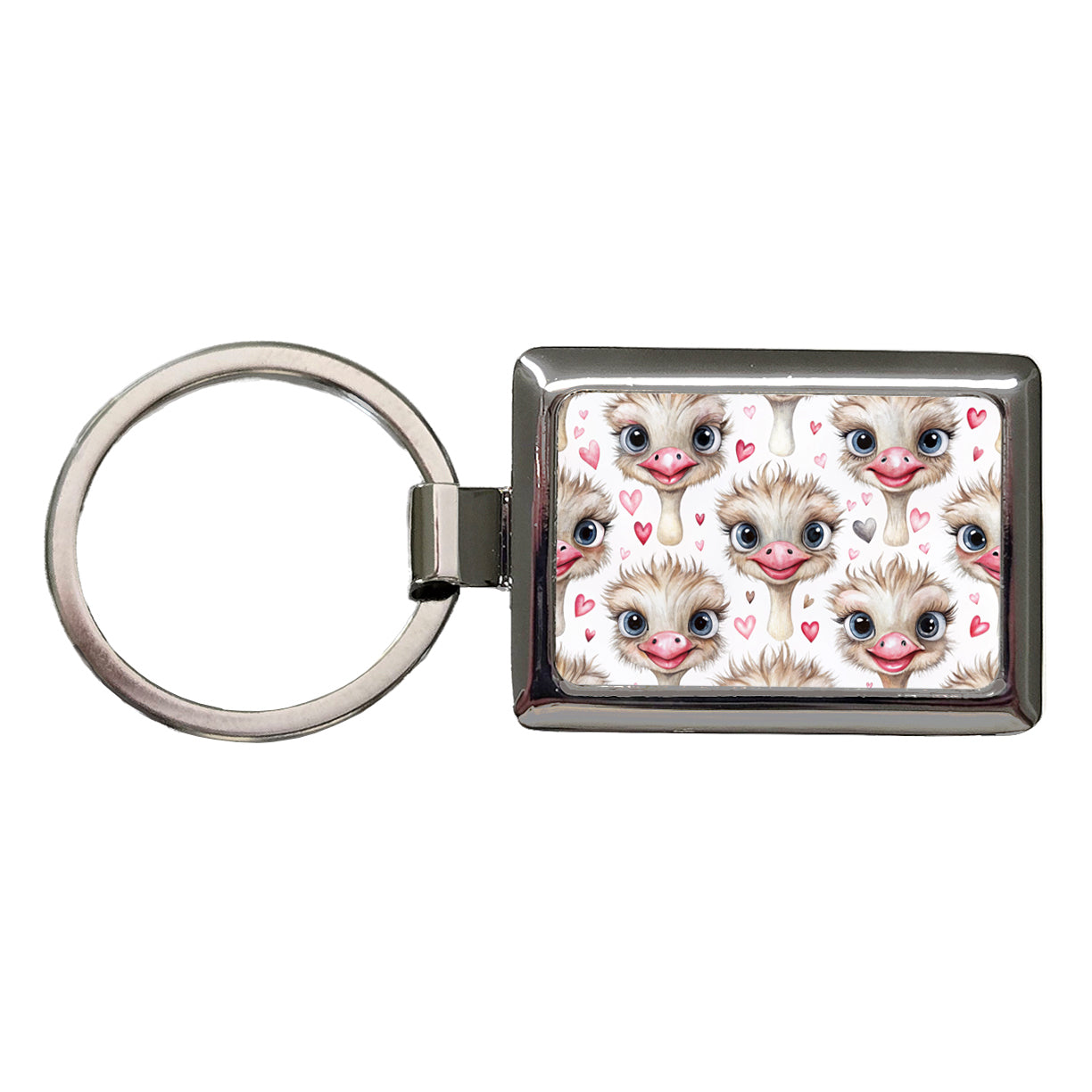 Cute Ostriches Faces Hearts Rectangle Metal Keychain