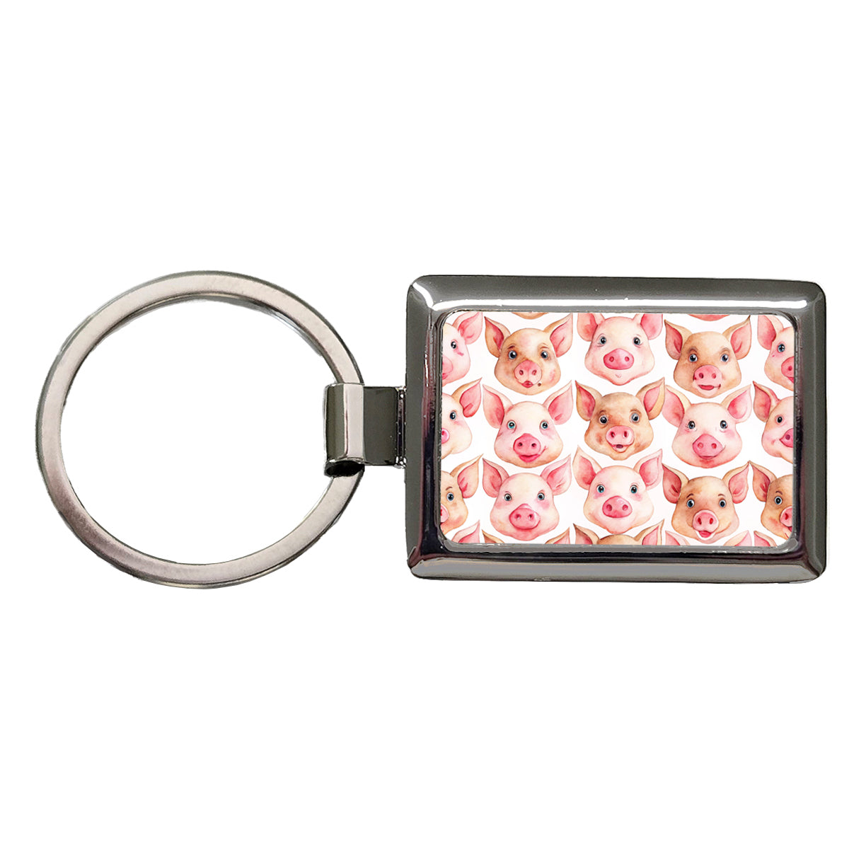Cute Pig Faces Watercolor Rectangle Metal Keychain