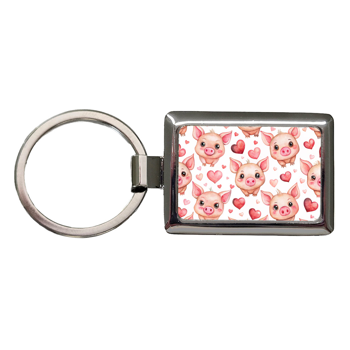 Cute Pigs Hearts Watercolor Rectangle Metal Keychain