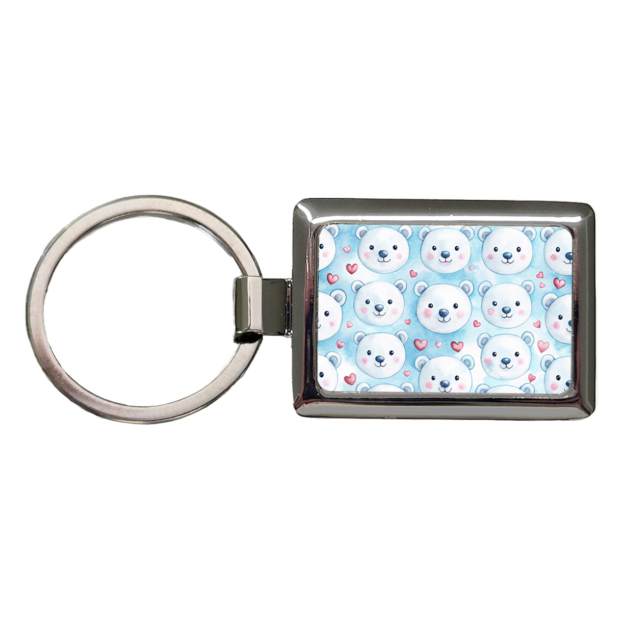 Cute Polar Bear Faces Hearts Rectangle Metal Keychain